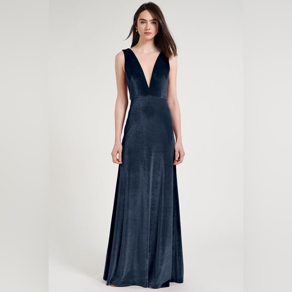 Jenny Yoo Navy Velvet Deep V formal Dress